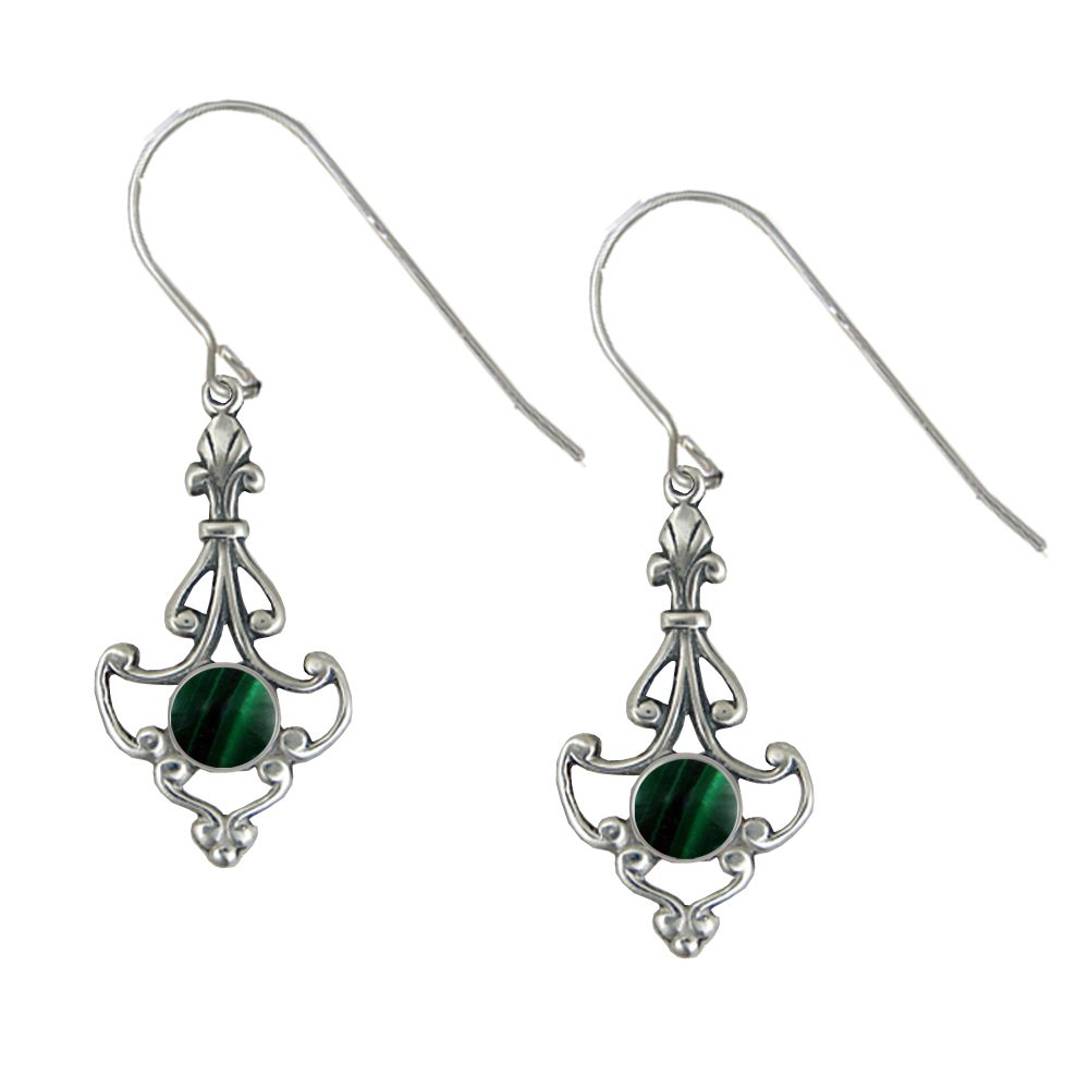 Sterling Silver Victorian Malachite Drop Dangle Earrings Sterling Silver Victorian Malachite Drop Dangle Earrings